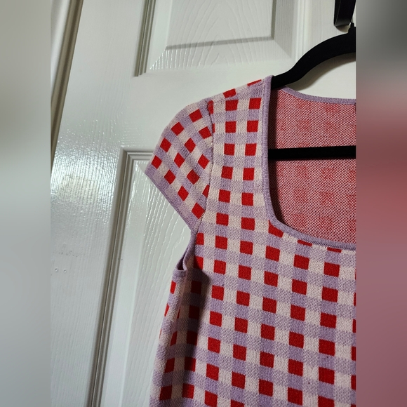 Ann Taylor Factory Red and White Grid Sweater N - Picture 3 of 8